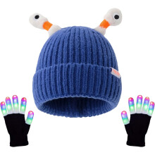 Winter Parent-Child Cute Glowing Little Monster Knit Hat with Light Up Gloves