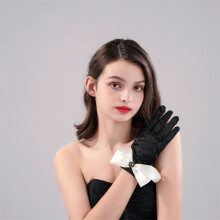 Vintage Black Satin Short Gloves with Bowknot – Wrist-Length Opera, Wedding & Banquet Gloves for Women