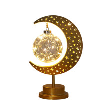 Decoratieve LED-nachtlamp met maan en sterren, metalen bureaulamp, werkt op batterijen, warm sfeervol licht voor thuis, slaapkamer, feestjes,