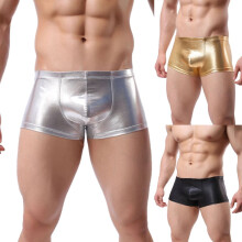 Fashion Club Men Patent Leather Boxers U Convex Underwear Underpants Shorts,Black