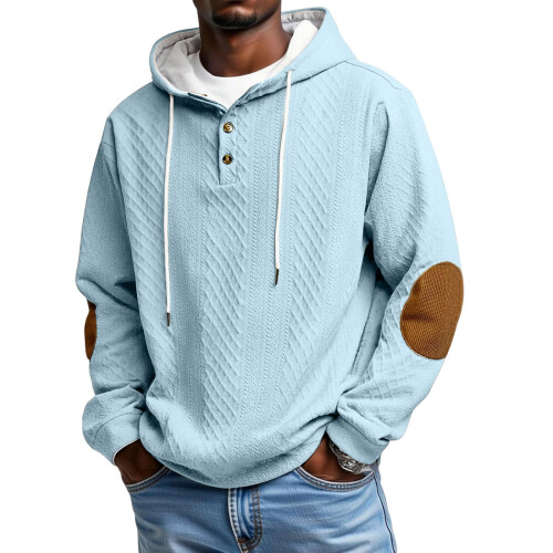 Herren-Freizeit-Hoodie mit Jacquard-Muster, dick gefüttert, hellblau, Größe XL