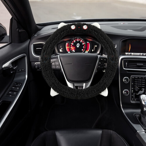 Plush Steering Wheel Cover Black Home Decoration
