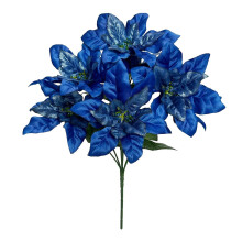 Glitzernde blaue künstliche Weihnachtssternblume mit Stiel –