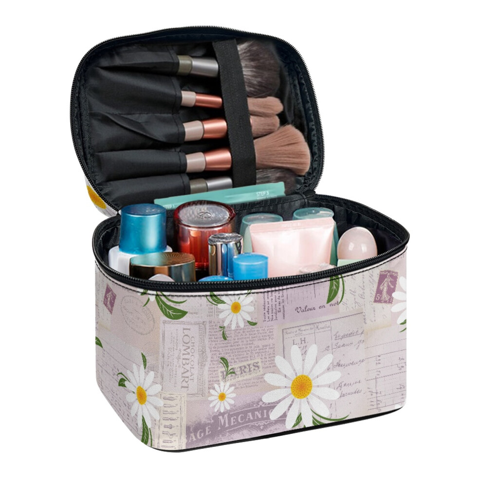 (8.86"x6.5"x5.9") Double Zipper Cosmetic Bag Polyester with Brush Holder Portable Makeup Bag Portable Traveling Multi-Function Makeup Organizer