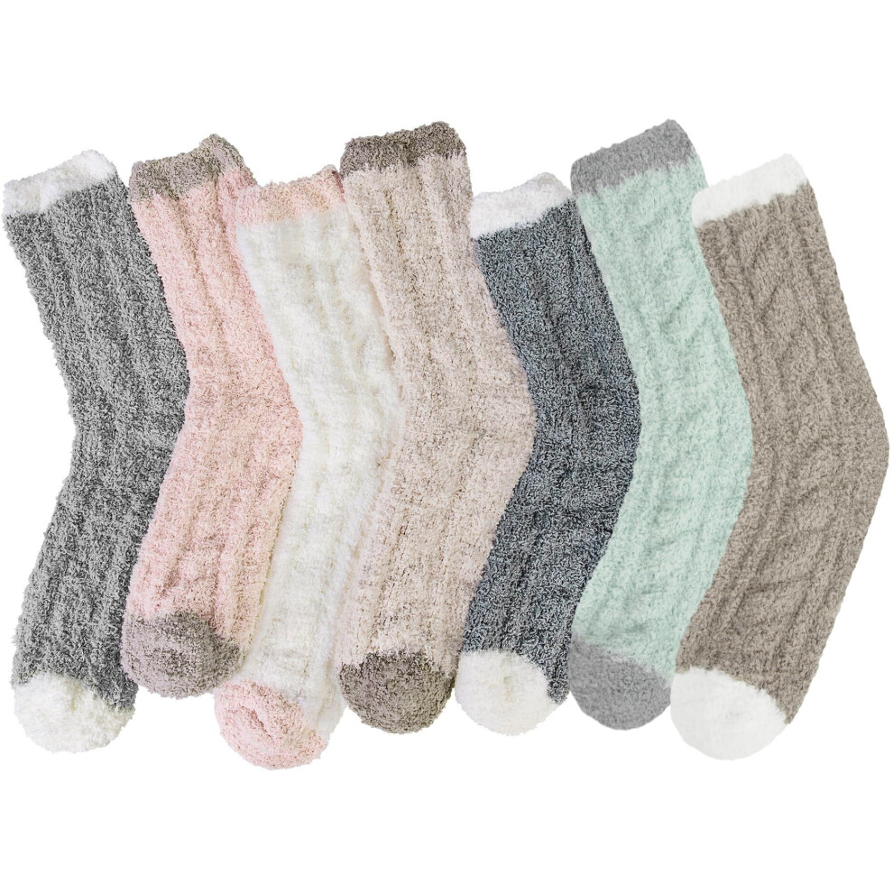 Womens Winter Fuzzy Socks Cozy Fluffy Socks Warm Fuzzy Christmas Socks for Women Gifts, A-Twists 01(7 Pairs)