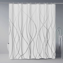Ensemble rideau de douche gris ombré avec crochets, motif rayé, déperlant et lavable, 183 x 183 cm