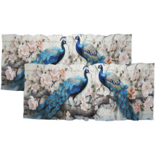Peacock Kitchen Valance Curtain Rod Pocket, Elegant Animal Flower Retro Design, Thermal Insulated & Room Darkening, 54x18 in, 2 Panel
