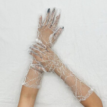 Black Sheer Mesh Lace Gloves, Elbow-Length, Anti-UV, Compatible with Driving, Dancing, Wedding & Opera