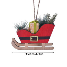 Wood Sleigh Christmas Ornaments, 3D Mini Sleighs with Pine Needles, Cones & Wooden Box – Red Holiday Decor