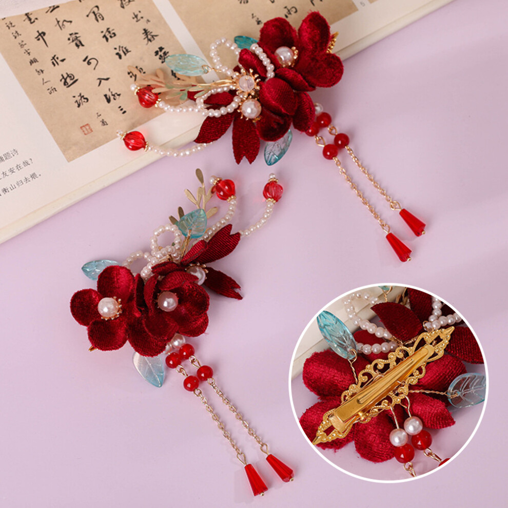 Bright-Home Bridal Paired Hairpin Headdress Sweet Flower Hair Clips With Faux Pearl Tassel For Ladies Hairstyle Making Tools