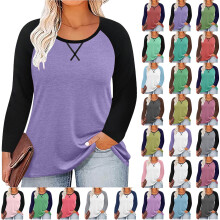 Lässiges Raglan-Top in Übergröße für Damen, Rundhalsausschnitt, lange Ärmel