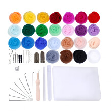 25 Colors Felt Yarn Roving Set Needle Felting Starter Kit Foam Mat Arts Crafts DIY Needle Felt Tools
