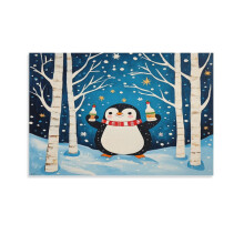 Winter Trees & Happy Penguin Canvas Prints 12x18in – Christmas Wall Art for Living Room, Bedroom – No Frame