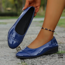 SYMOID Womens Dark Blue Patent Pu Round Toe Comfort Wedge Flats - Casual & Office Wear, Sizes 36-42,Size 39