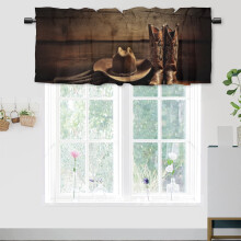 Western Curtain Valances Cowboy Boot Vintage Wooden Farmhouse Privacy Window Valances for Living Room Kitchen 54 by 18 in, 1 Panel