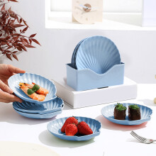 5pcs Shell Shaped Dinner Plates Dinnerware Dishes Set 6 Inch Food Plate Saucers Tray Fruits Snack Bowls BPA Free (Blue)
