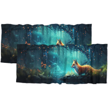 Fox Curtains Valances, Misty Forest Design, Thermal Insulated & Room Darkening, Compatible with Dining Room, 54x18 in, 2 Panel