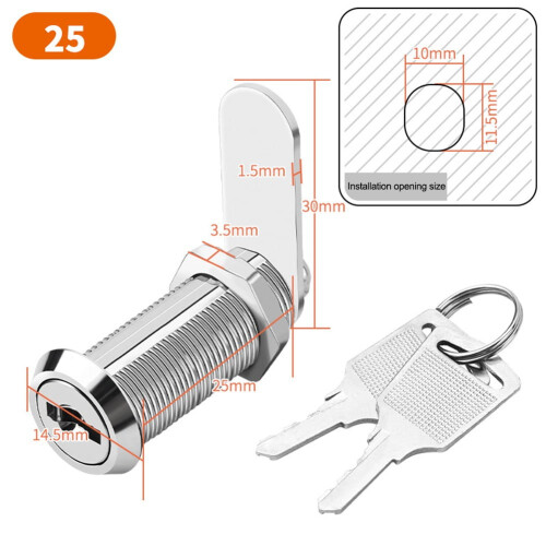 Zinc Alloy Cam Lock for Cabinets,Mailboxes,File Drawers,Secure Small Lock with 2 Keys (Multiple Sizes)