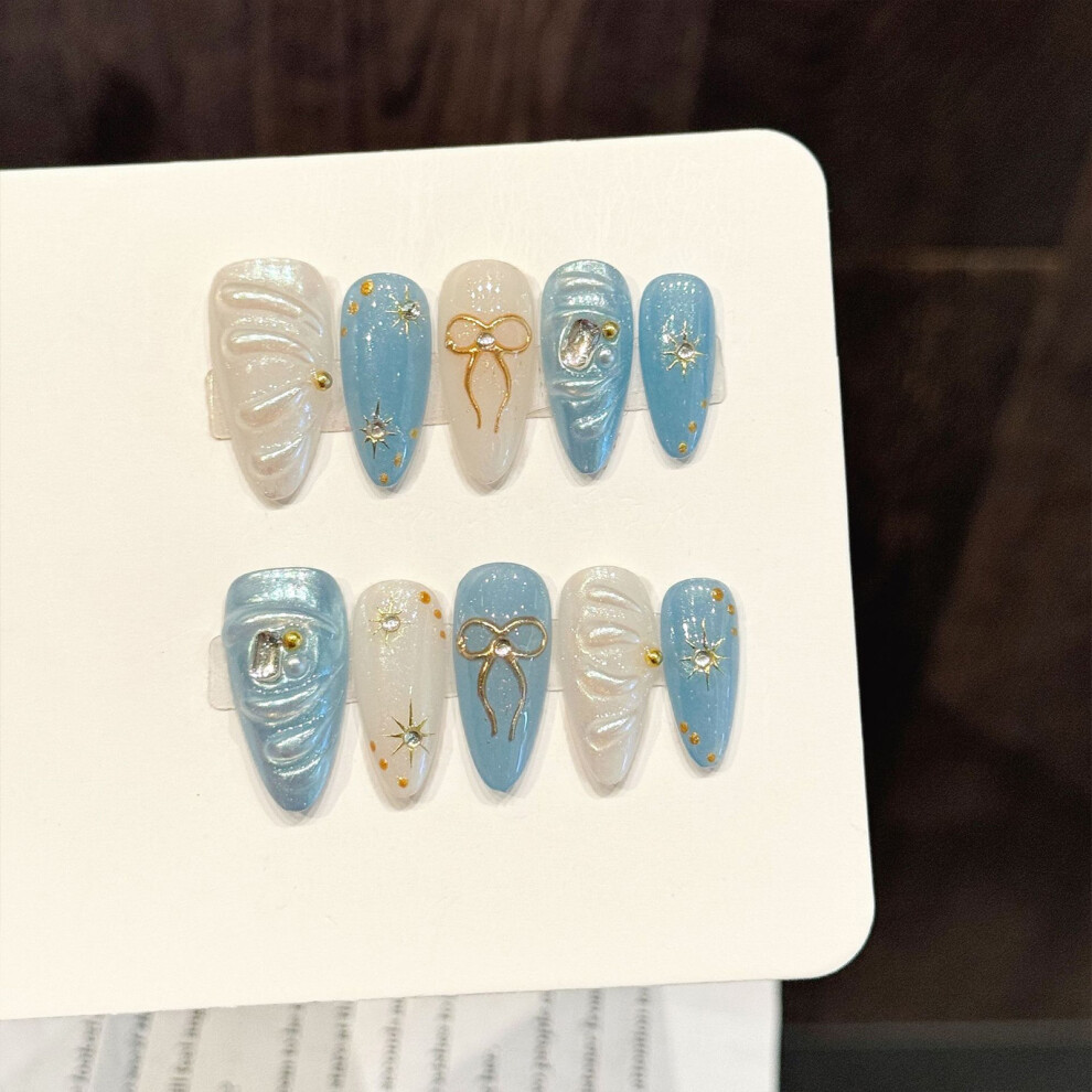 Roc-Electron (L) 10Pcs Almond Press-On Nails With Rhinestones & Glitter