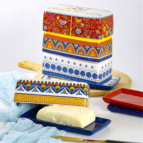 Ceramic Lid Butter Dish Unique Pattern Design Cheese Organiser for Kitchen 2