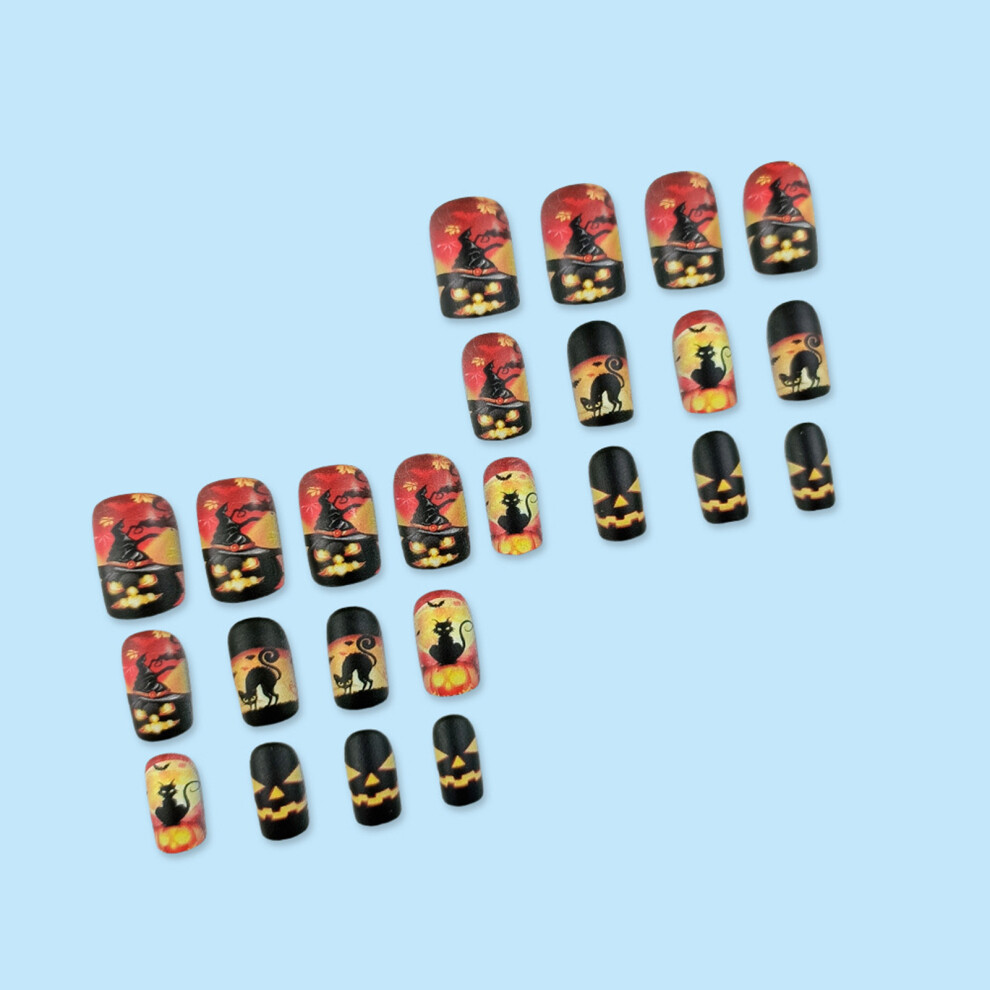 Zhouq-Outdoors 3D Black Cat Bat Skull Press On Nails - 24Pcs