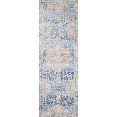 Layla Oriental Distressed Area Rug Blue Tangerine 1
