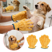 1 Pair Coral Fleece Pet Bathing Grooming Gloves - 10.2inch Quick Dry Mitts for Dogs & Cats