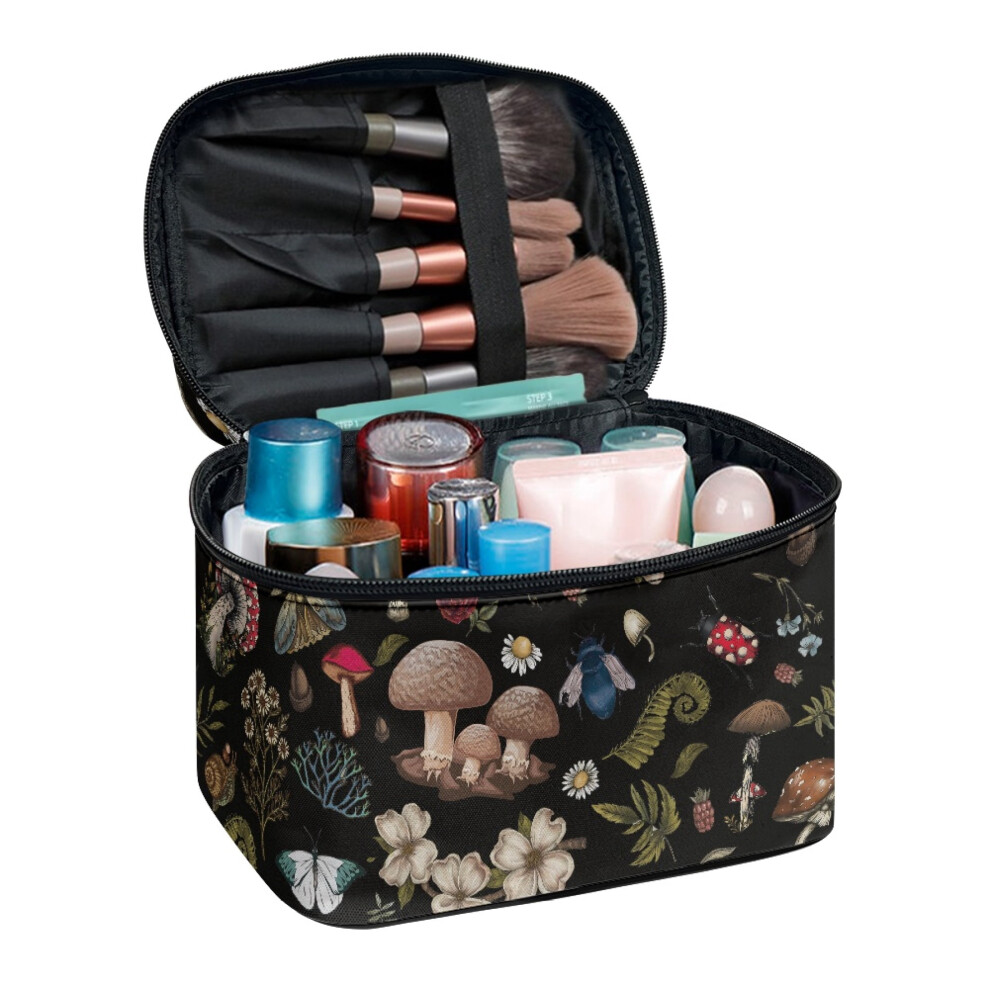 Cosmetic Toiletry Bags with Brush Slots with Large Capacity Portable Make Up Toiletry Organizer Mushroom