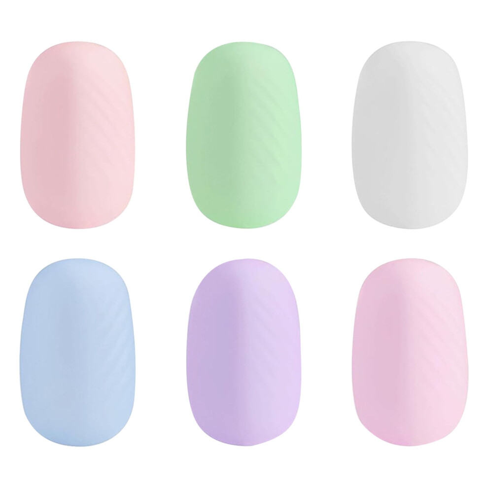 Pastel Press-On Nails, Short Almond Shape, 6 Colors, Easy Application, Salon Quality, Reusable, Manicure Kit