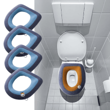 Lot de 4 housses de siège de toilette douces, épaisses et chaudes avec poignée et fermeture éclair – Extensibles, lavables, faciles à