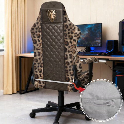 Leopard Print Gaming Chair Cover Breathable Removable 2 2