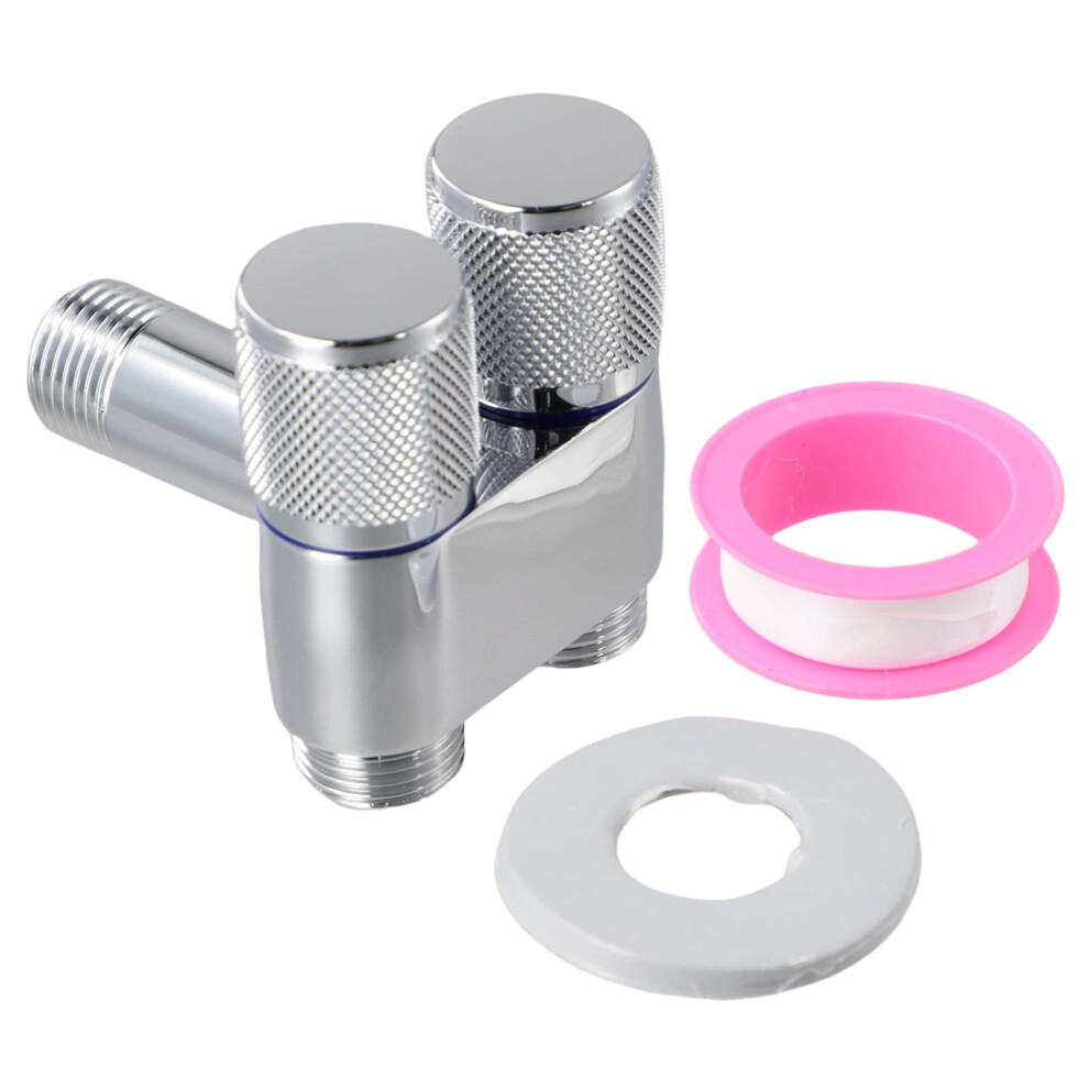 G1/2 1 In Two Out Double Control Washing Machine Faucet Toilet Triangle Valve One Inlet And Two Outlet Dual Control Angle Valve Silver 9165521920662