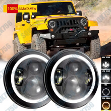Phares LED 7" avec anneaux lumineux pour Jeep Wrangler JK JKU LJ TJ CJ 1996-2018