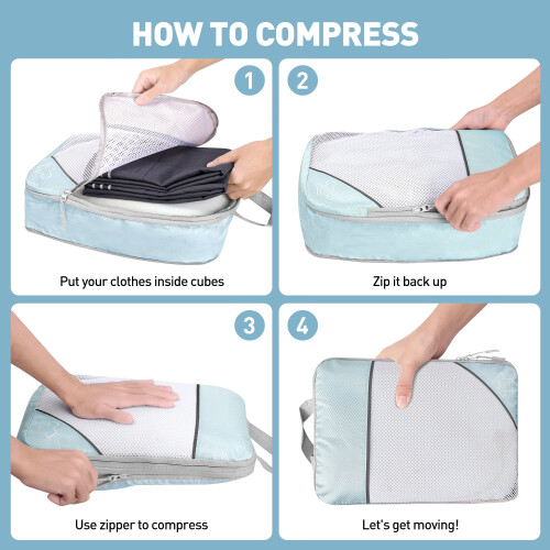 5 Set Compression Packing Cubes, Expandable Organizers for Travel Blue 2