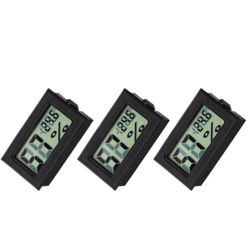 3Pcs Indoor Thermometer Hygrometer ABS Black