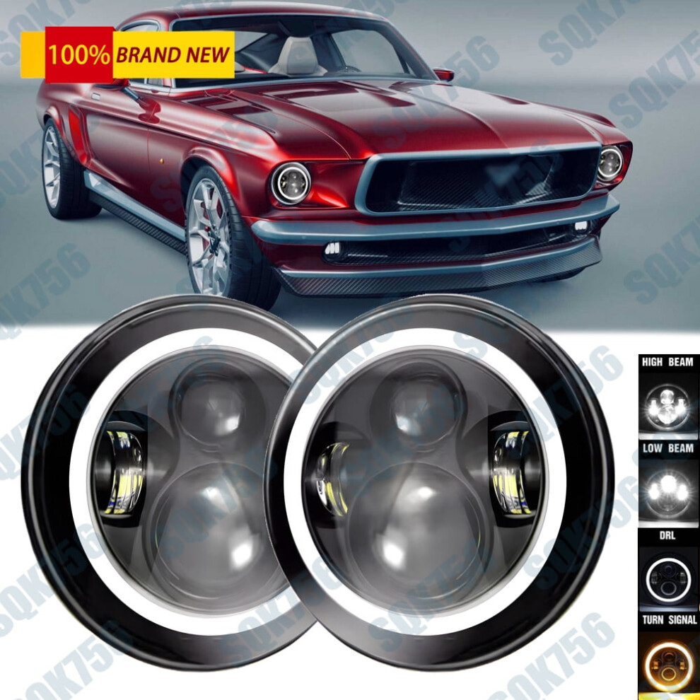 Pair 7" Inch Round Led Headlights Halo Angel Eyes Drl For Chevy Truck Camaro C10 9165521920631