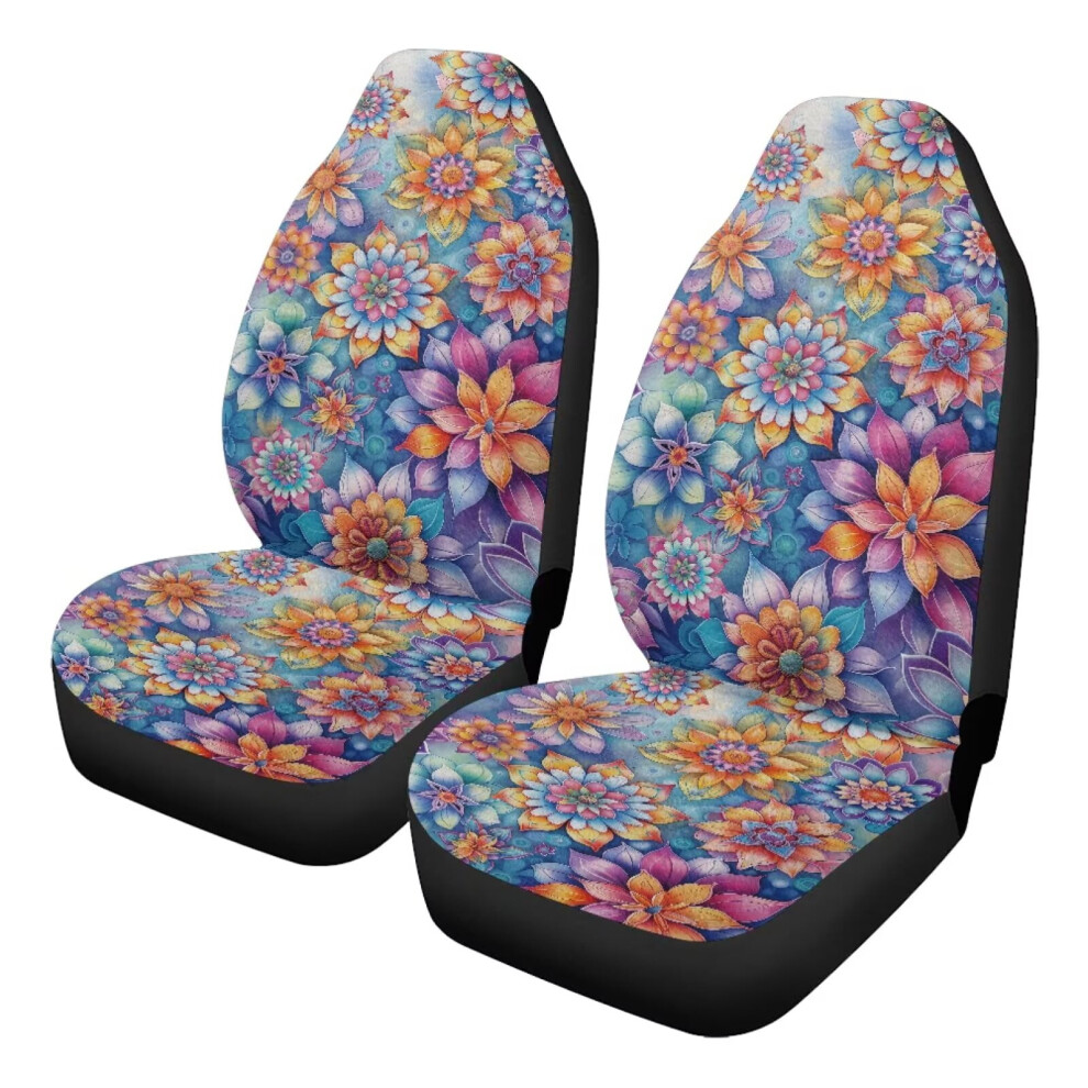 2 Pack Ethnic Flower Car Seat Covers, Non-Slip, Soft & Breathable, Compatible With Van/Suv/Truck/Pickup Coral 9122141095477