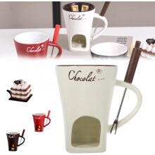 Ceramic fondue cups with tealight for chocolate and cheese