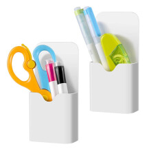 Porte-marqueurs magnétiques pour tableaux blancs / réfrigérateur, porte-stylos magnétique avec plateau effaçable à sec, lot de 2, blanc
