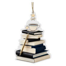 2D Acrylic Stacked Books Coffee Ornament – Multi-Purpose Holiday Decor for Home, Office, Wall & Tree – Compatible with Standard Hooks