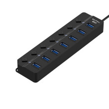 7-Port USB Hub Splitter High-Speed USB 3.0 Expander with Power Adapter for Computer, Laptops, Printers, Drives, and More