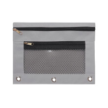 2PC Large Mesh Zipper Pencil Pouch for 3-Ring Binder, Black with Clear Window – Compatible with 3-Ring Binders