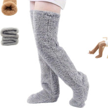 Calcetines de plumas de ganso hasta la rodilla para Navidad: medias cálidas y suaves hasta el muslo con abertura en la suela, calentadores de