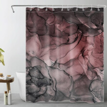 Rideau de douche abstrait en marbre rose et noir, polyester, 122 x 183 cm, crochets inclus