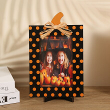 Wooden Halloween/Christmas Photo Frame with Stand – Compatible with 4x6" Photos, Horizontal/Vertical Display, Easy Clean