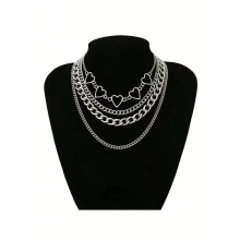 1pc Stainless Steel Heart Chain Choker & 3pcs/set Chain Necklace For Women-default