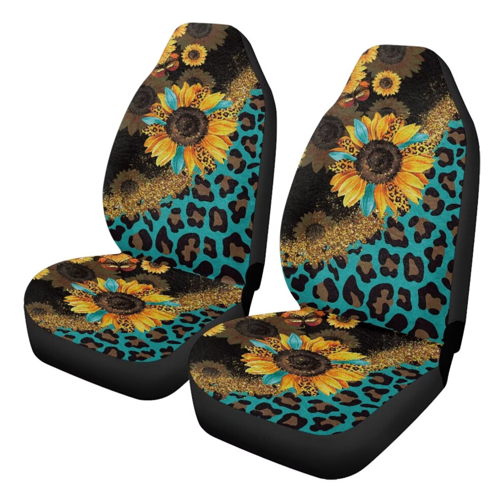 2Pcs Front Car Seat Covers Â Ethnic Sunflower & Leopard Print, Universal Fit, Compatible With Most Cars & Suvs Coral 9122141096177