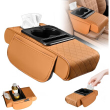 PU Leather Car Armrest Box Mat 5-in-1 Center Console Cover