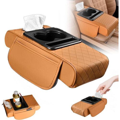PU Leather Car Armrest Box Mat 5-in-1 Center Console Cover