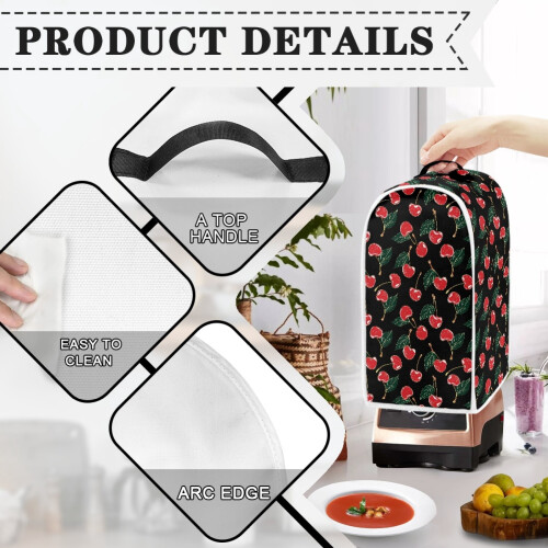 Heart-Shaped Cherry Pattern Proof Stain Kitchen Blender Dust Cover Reusable Durable Protective Case with Top Handle for Home Kitchen Indoor 2